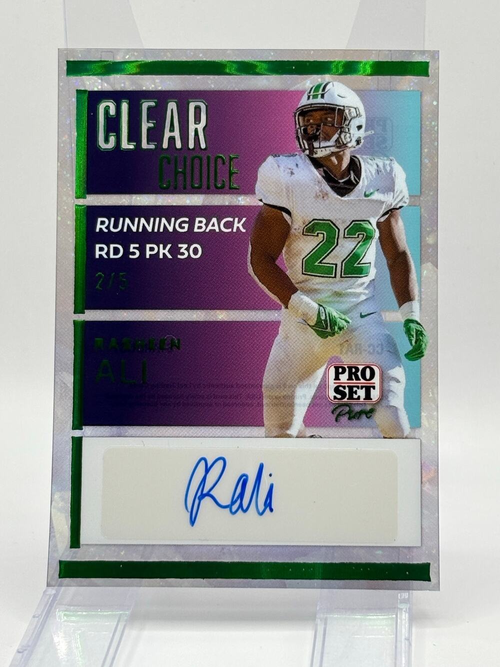 2024 Leaf Pro Set Pure Rasheen Ali Rookie Acetate Clear Choice Green Auto 2/5 SP